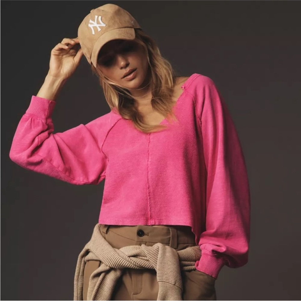 Anthropologie pilcro reworked Fuschia pink cotton sweatshirt size XXS
